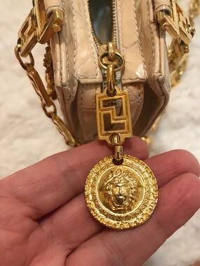 Versace Collection Cream Crossbody Bag with Gold Medallion